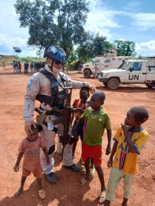 Aipda Lalu Romi H. Anggota Sat Brimobda NTB Putra NTB bertugas Sebagai Pasukan Perdamaian di Afrika Tengah. 20/05/2022.